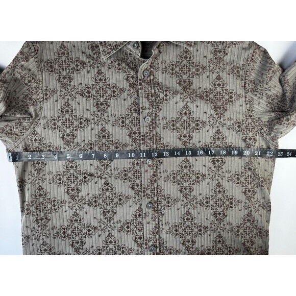 Vintage 90s Transcript Mens Shirt Brown Baroque Damask Long Sleeve Button Up - Picture 14 of 15